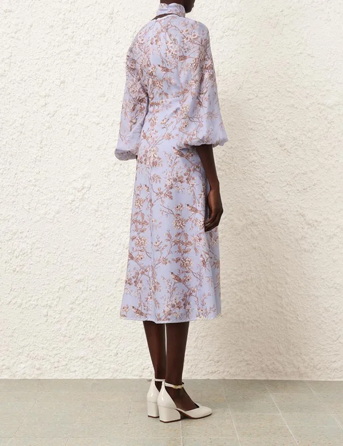 Women Dresses Zimmermann Tie Neck Midi Dress Blue Mockingbird