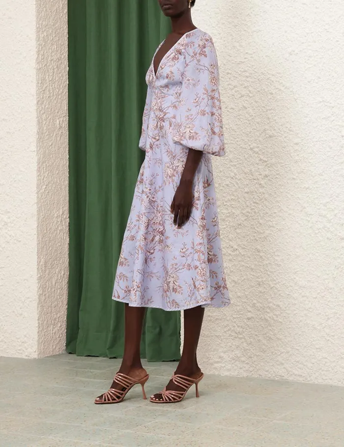 Women Dresses Zimmermann Tie Neck Midi Dress Blue Mockingbird