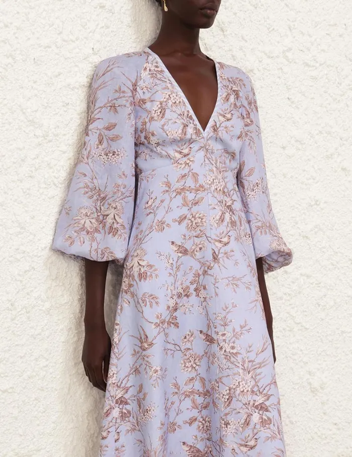 Women Dresses Zimmermann Tie Neck Midi Dress Blue Mockingbird