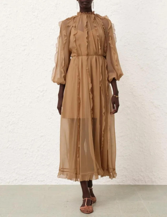 Women Dresses Zimmermann Tranquillity Billow Midi Tan