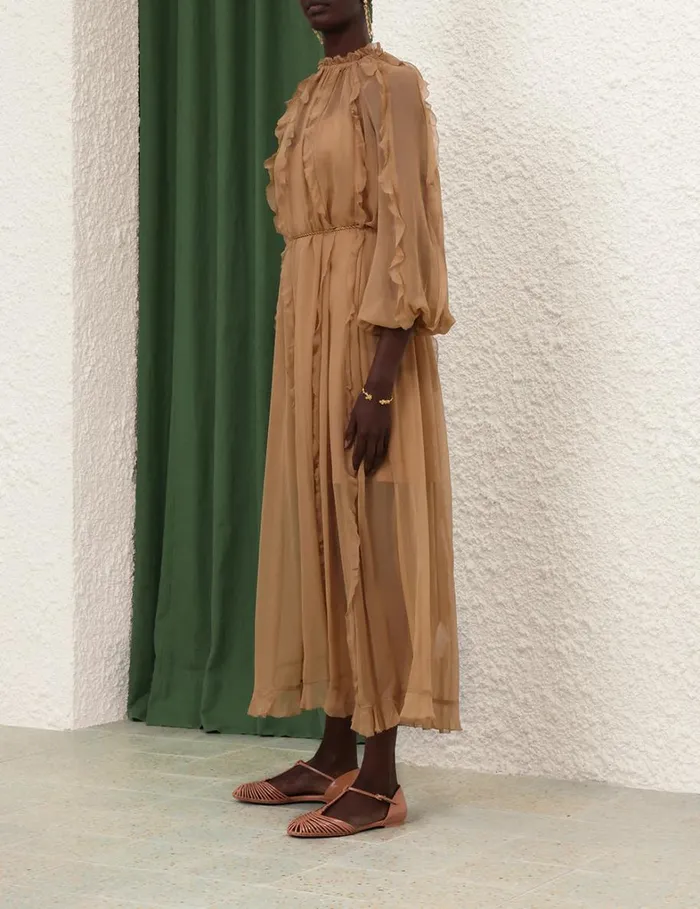 Women Dresses Zimmermann Tranquillity Billow Midi Tan