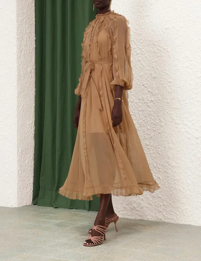 Women Dresses Zimmermann Tranquillity Billow Midi Tan