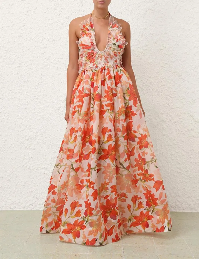 Women Dresses Zimmermann Tranquillity Feather Dress Red Lily
