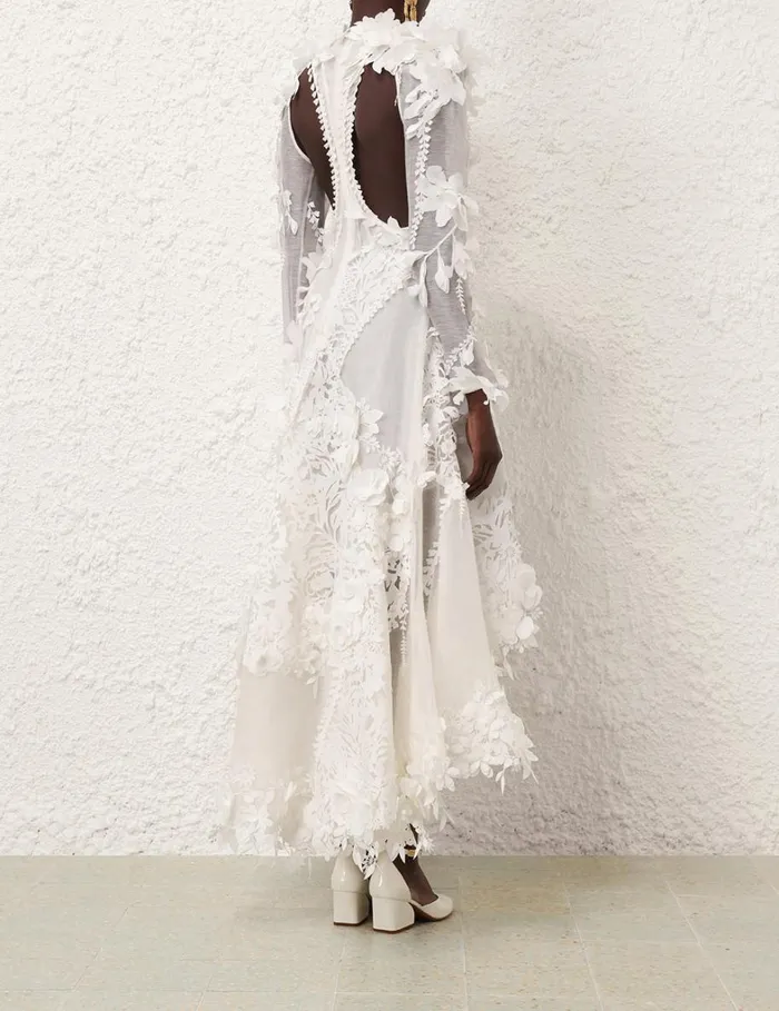 Women Dresses Zimmermann Tranquillity Lasercut Midi Ivory