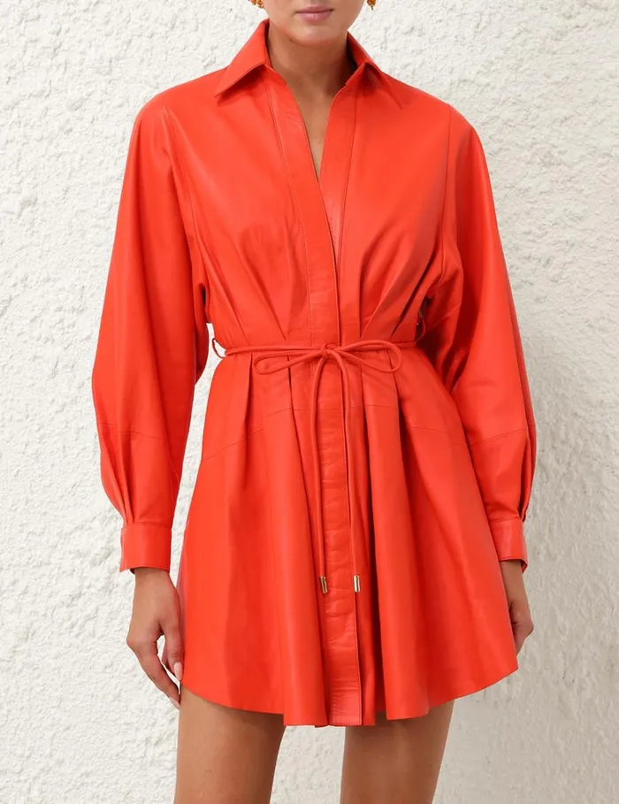 Women Dresses Zimmermann Tranquillity Leather Dress Tomato
