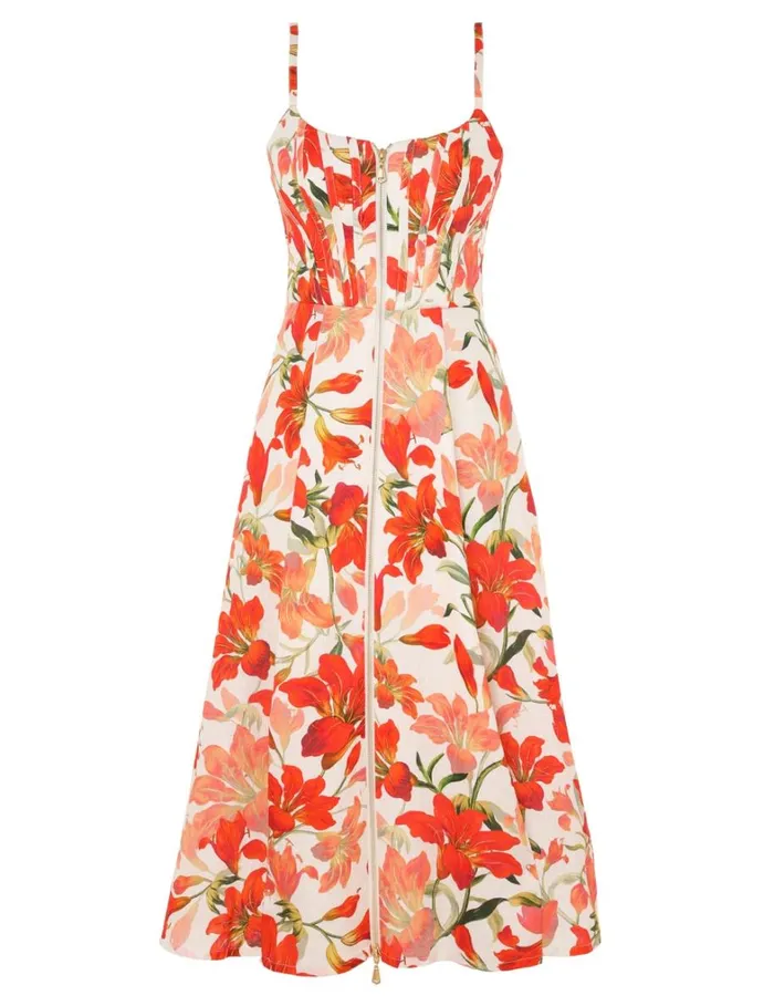 Women Dresses Zimmermann Tranquillity Zipped Midi Dress Red Lily
