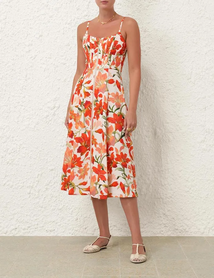Women Dresses Zimmermann Tranquillity Zipped Midi Dress Red Lily