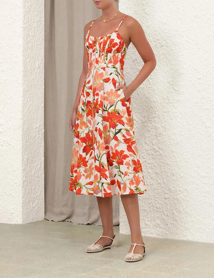 Women Dresses Zimmermann Tranquillity Zipped Midi Dress Red Lily