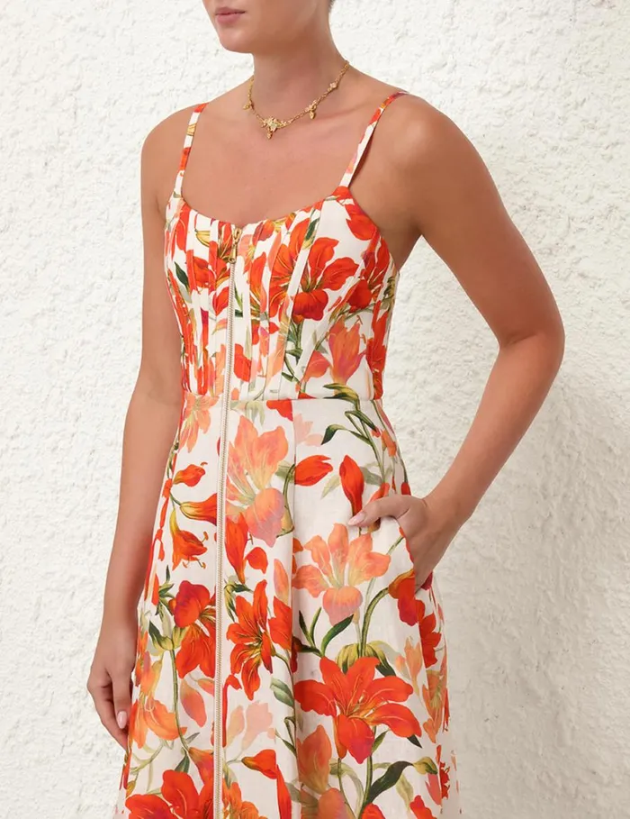 Women Dresses Zimmermann Tranquillity Zipped Midi Dress Red Lily