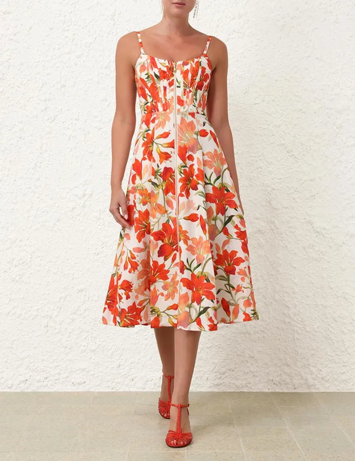 Women Dresses Zimmermann Tranquillity Zipped Midi Dress Red Lily