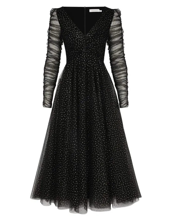 Women Dresses Zimmermann Tulle Ballet Dress Blackgold Dot