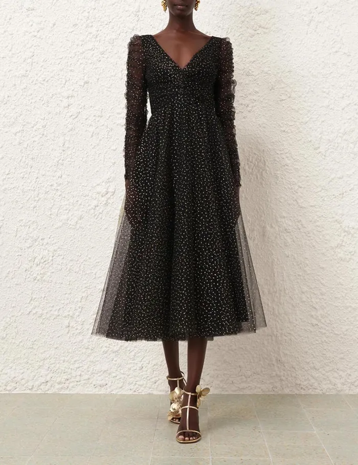 Women Dresses Zimmermann Tulle Ballet Dress Blackgold Dot