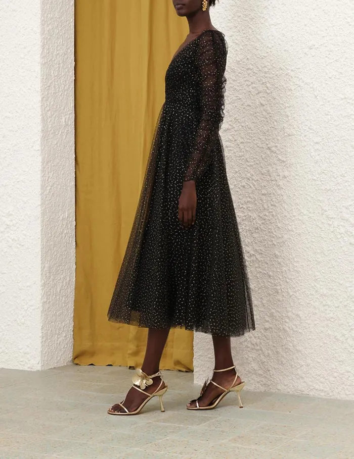 Women Dresses Zimmermann Tulle Ballet Dress Blackgold Dot