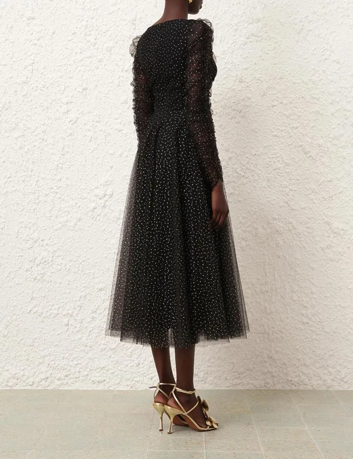 Women Dresses Zimmermann Tulle Ballet Dress Blackgold Dot