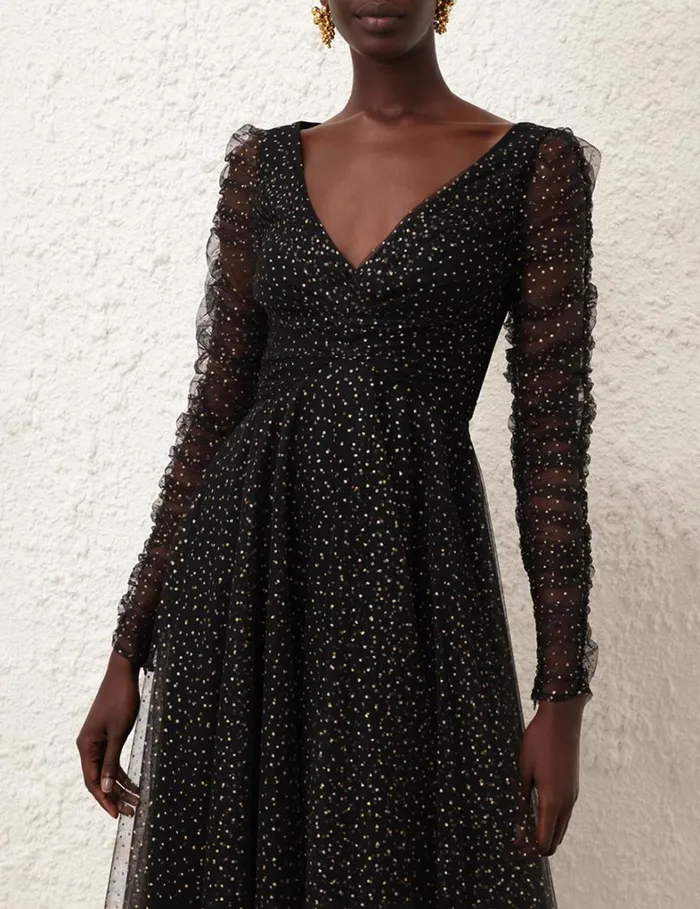 Women Dresses Zimmermann Tulle Ballet Dress Blackgold Dot