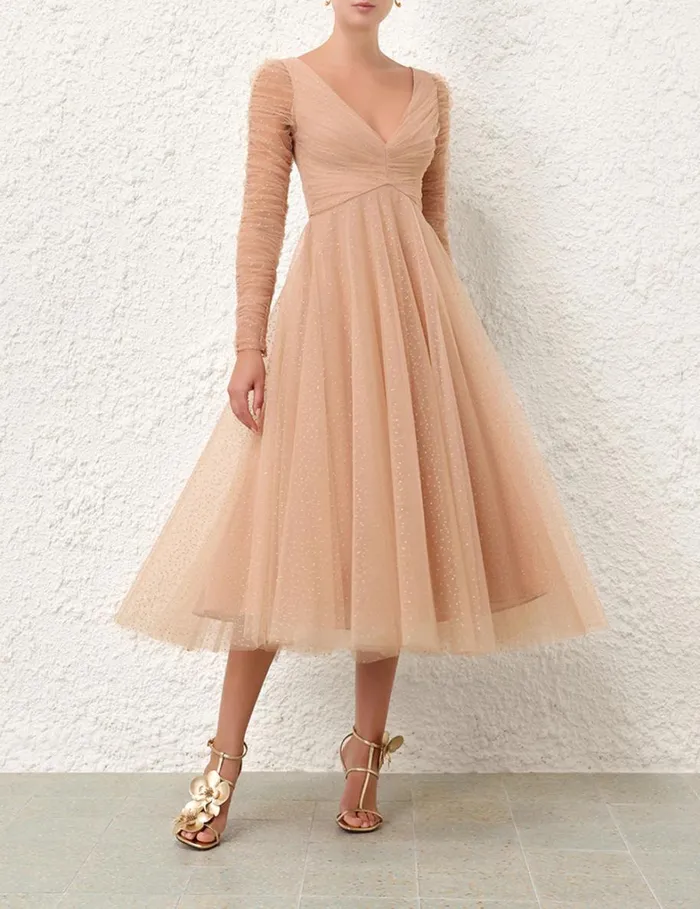 Women Dresses Zimmermann Tulle Ballet Dress Nudegold Dot