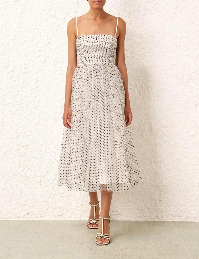 Women Dresses Zimmermann Tulle Midi Dress Creamblack Dot