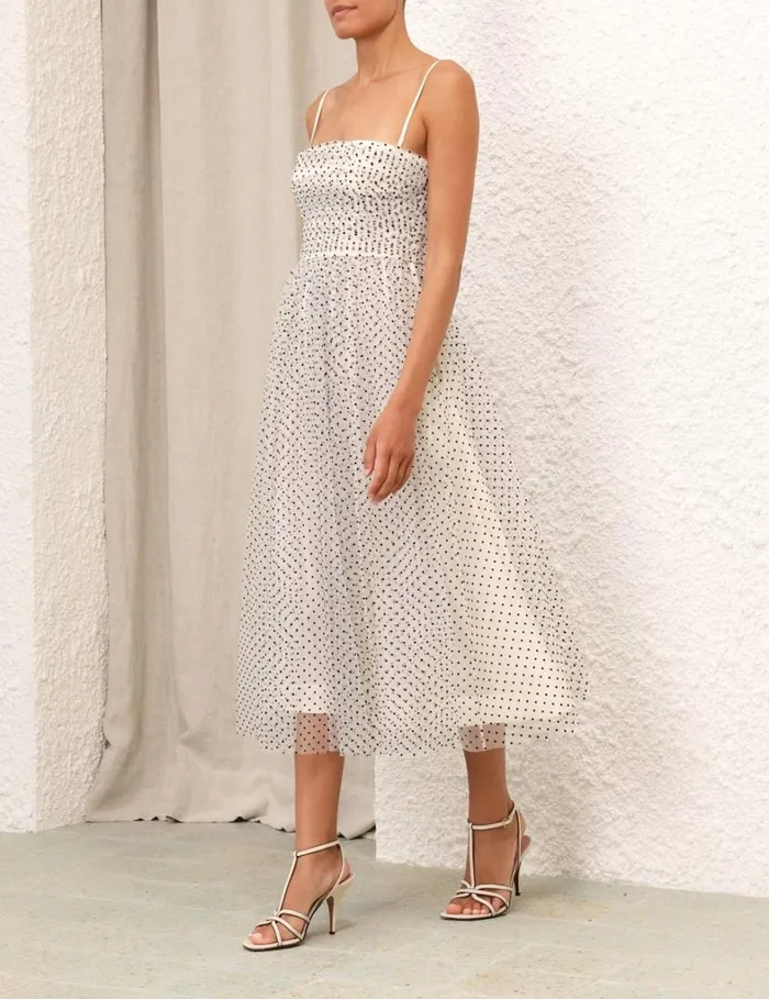 Women Dresses Zimmermann Tulle Midi Dress Creamblack Dot