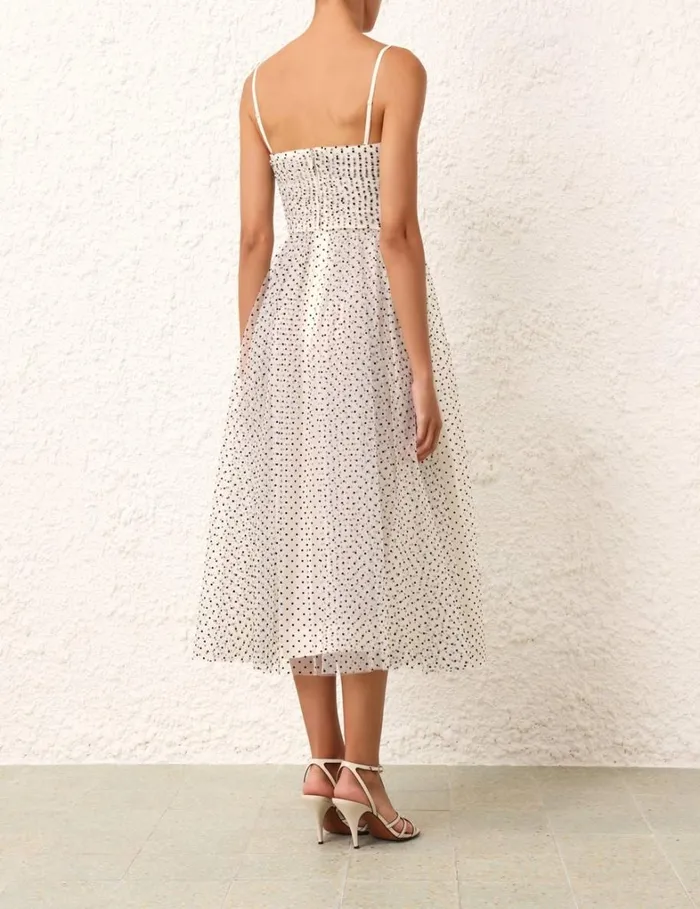 Women Dresses Zimmermann Tulle Midi Dress Creamblack Dot