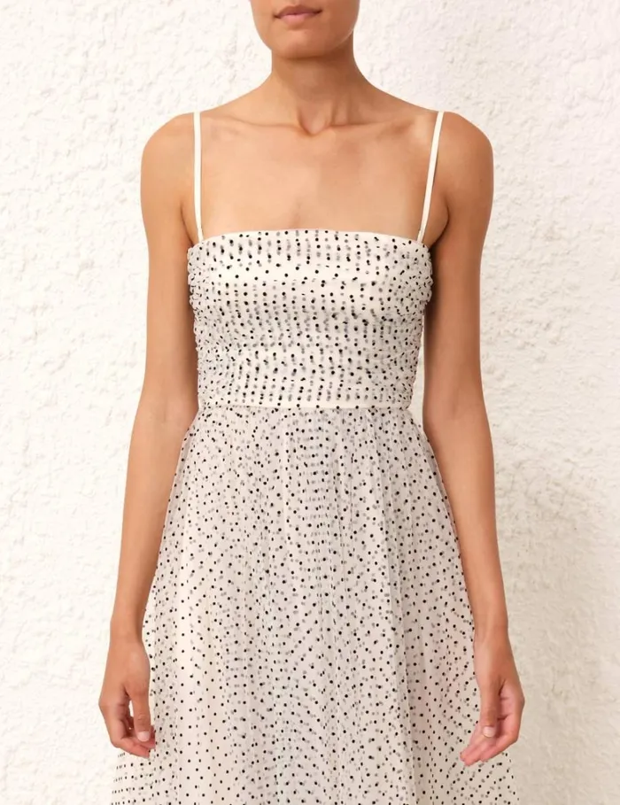 Women Dresses Zimmermann Tulle Midi Dress Creamblack Dot