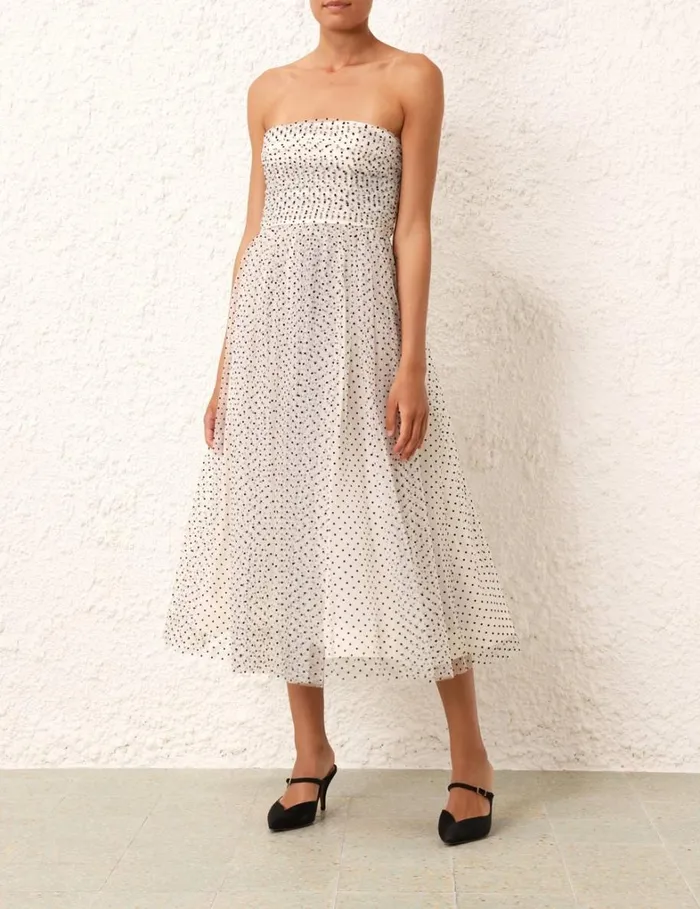 Women Dresses Zimmermann Tulle Midi Dress Creamblack Dot