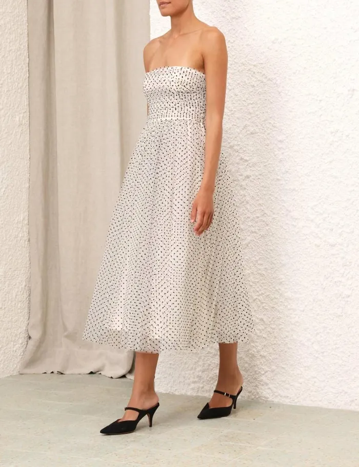 Women Dresses Zimmermann Tulle Midi Dress Creamblack Dot