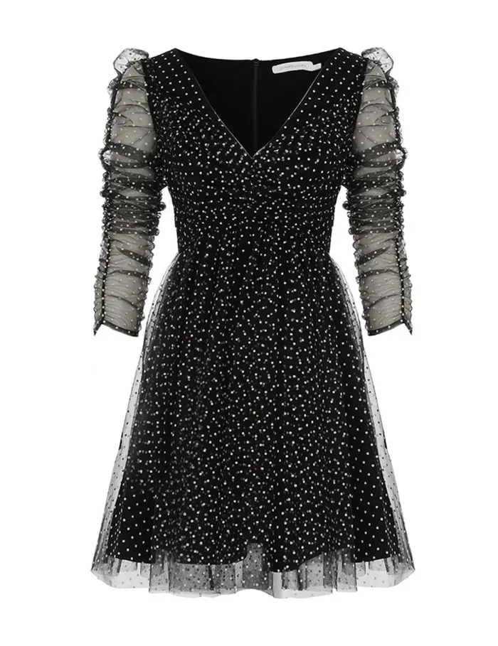 Women Dresses Zimmermann Tulle Mini Dress Blackcream Dot