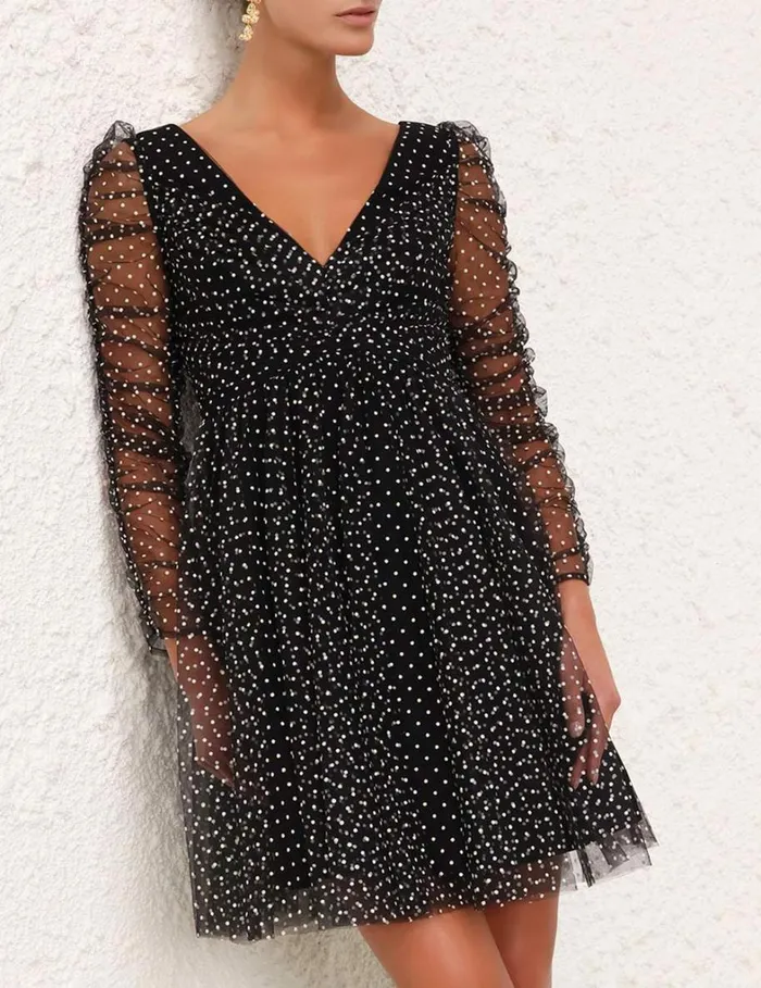 Women Dresses Zimmermann Tulle Mini Dress Blackcream Dot