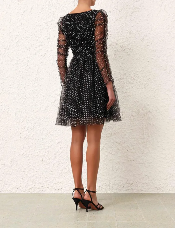 Women Dresses Zimmermann Tulle Mini Dress Blackcream Dot
