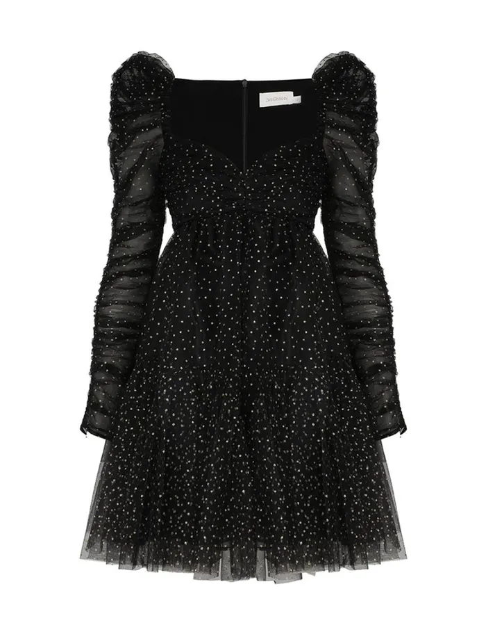 Women Dresses Zimmermann Tulle Ruched Mini Dress Blackgold Dot