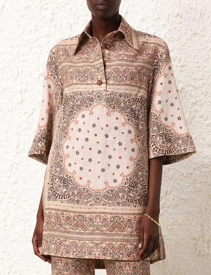 Women Dresses Zimmermann Tunic Mini Dress Cream Bandana