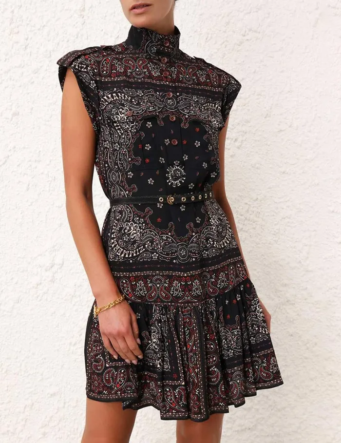 Women Dresses Zimmermann Utility Mini Dress Black Bandana