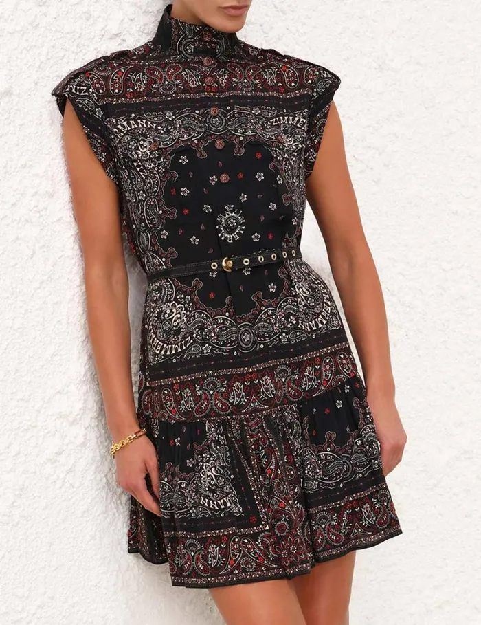 Women Dresses Zimmermann Utility Mini Dress Black Bandana