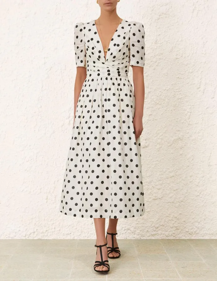 Women Dresses Zimmermann V Neck Midi Dress Creamblack Dot