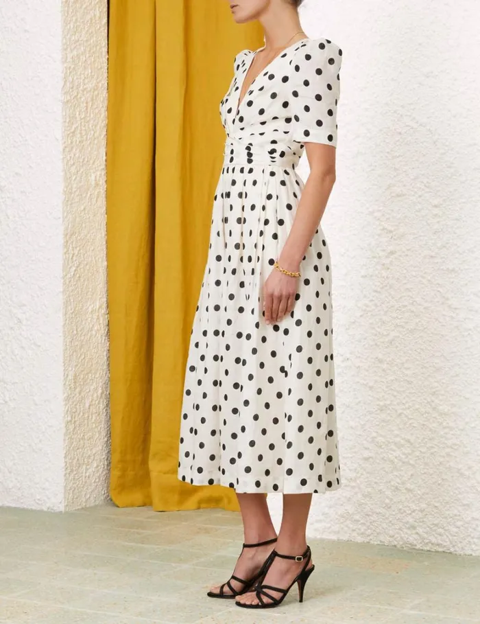 Women Dresses Zimmermann V Neck Midi Dress Creamblack Dot
