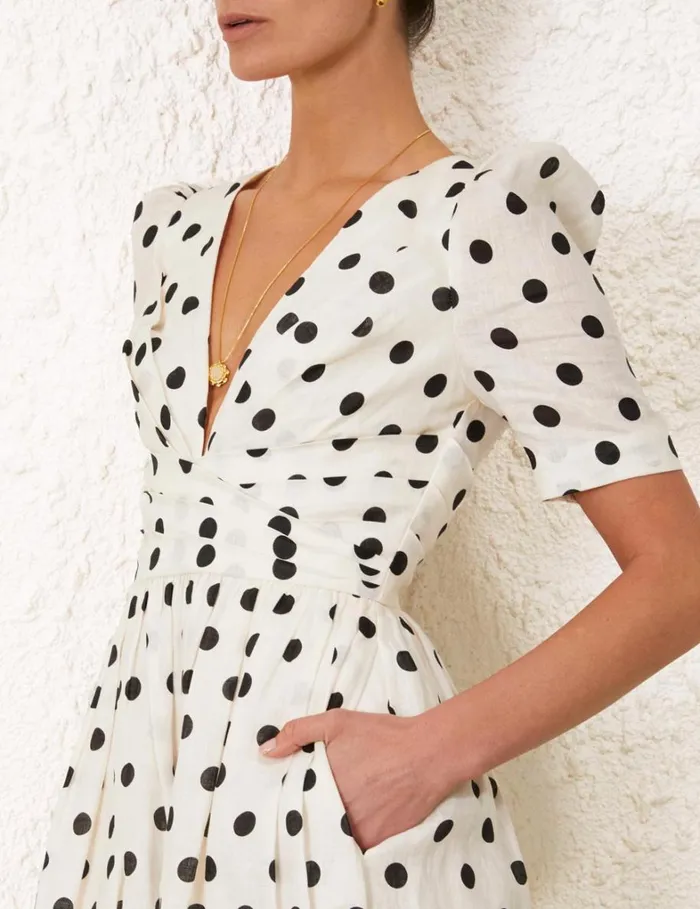 Women Dresses Zimmermann V Neck Midi Dress Creamblack Dot