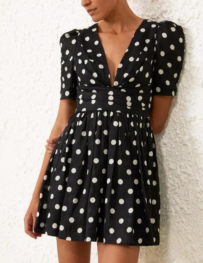 Women Dresses Zimmermann V Neck Mini Dress Blackcream Dot