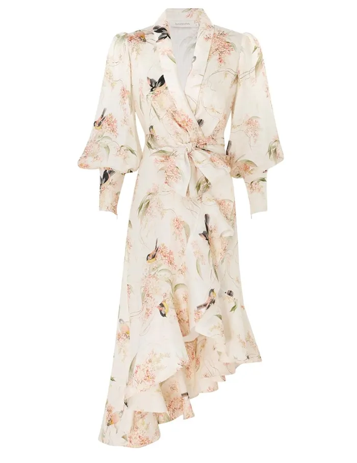 Women Dresses Zimmermann Wrap Midi Dress Coral Birds