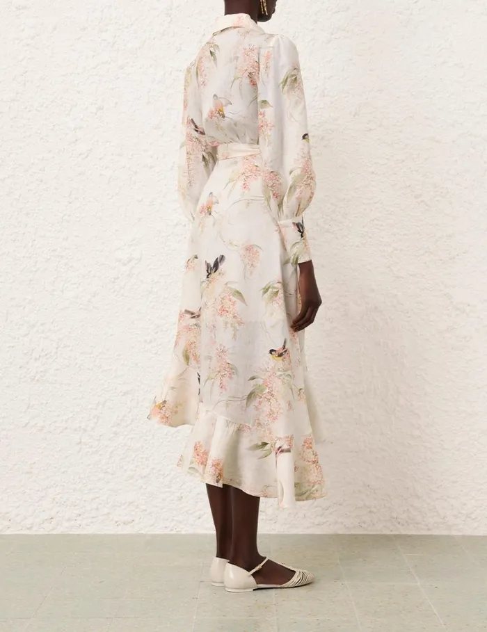 Women Dresses Zimmermann Wrap Midi Dress Coral Birds