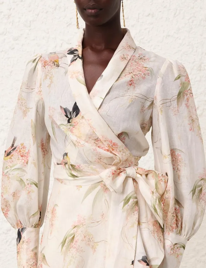 Women Dresses Zimmermann Wrap Midi Dress Coral Birds