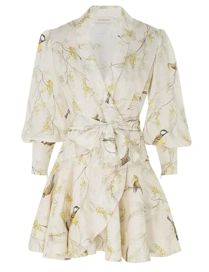 Women Dresses Zimmermann Wrap Mini Dress Acacia Birds