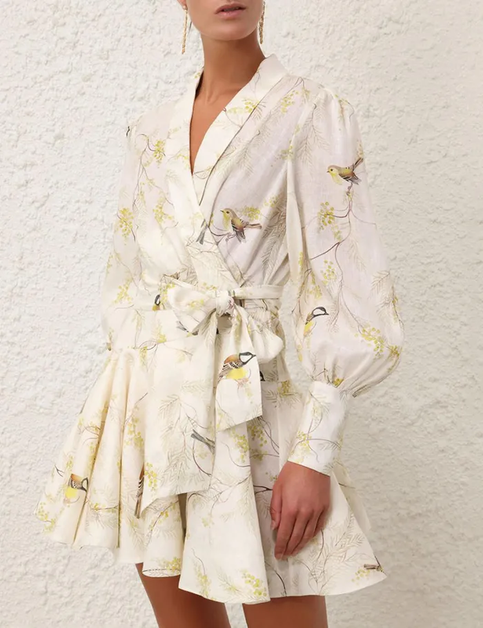 Women Dresses Zimmermann Wrap Mini Dress Acacia Birds
