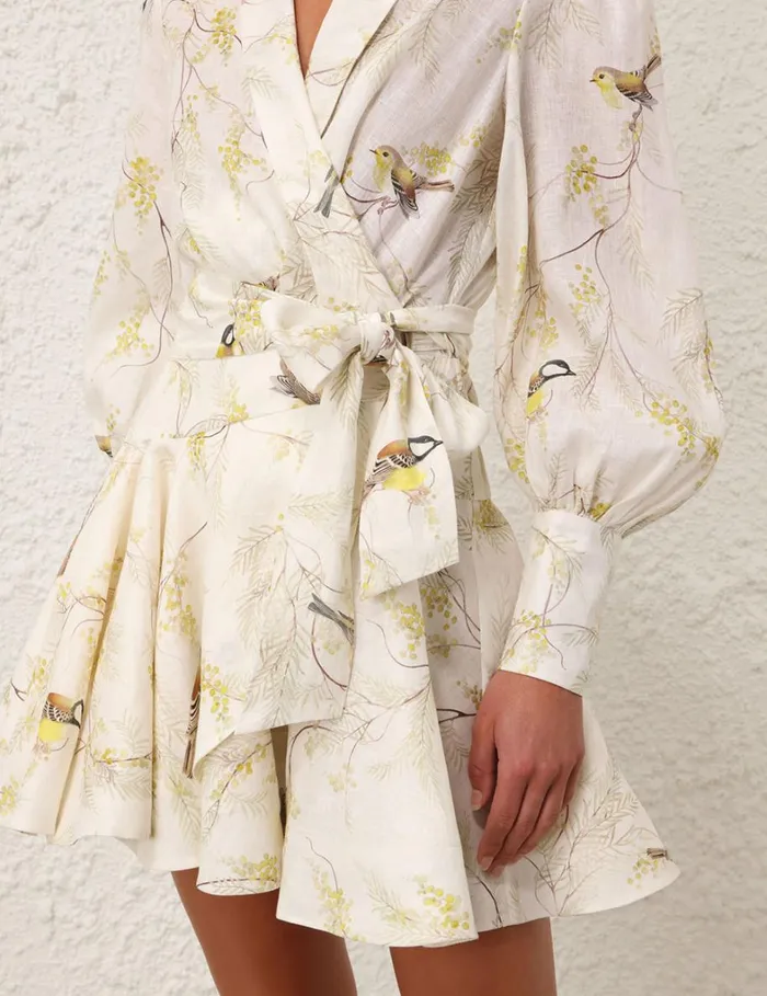 Women Dresses Zimmermann Wrap Mini Dress Acacia Birds