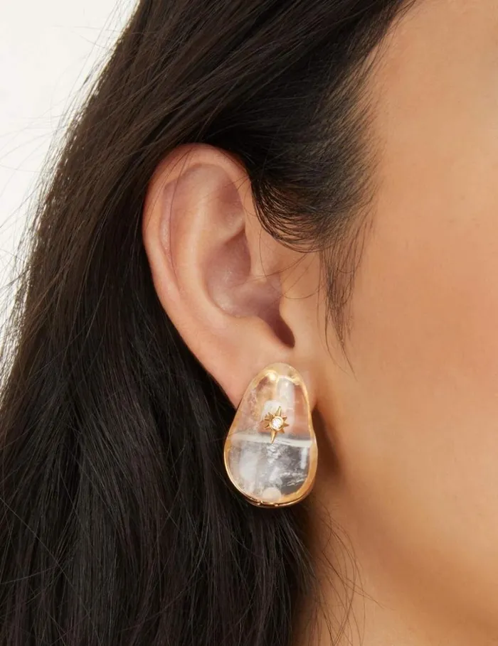 Women Earrings Zimmermann Crystal Pebble Earrings Goldtransparent Quartz
