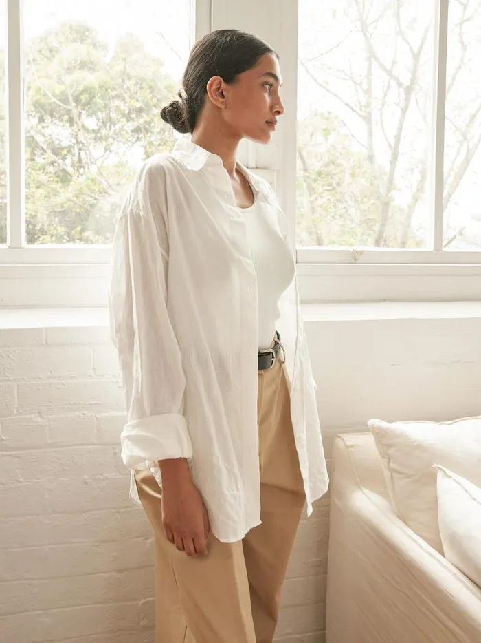 Women Embroidered Oversized Shirt White The UNDONE Tops