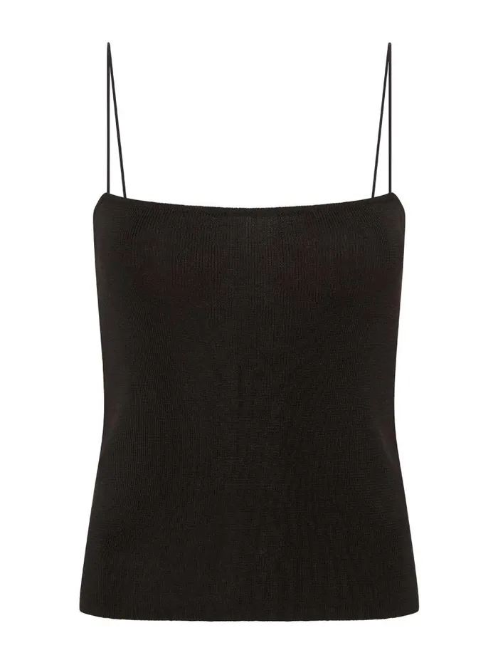 Women Fine Strap Knit Top Black The UNDONE Tops