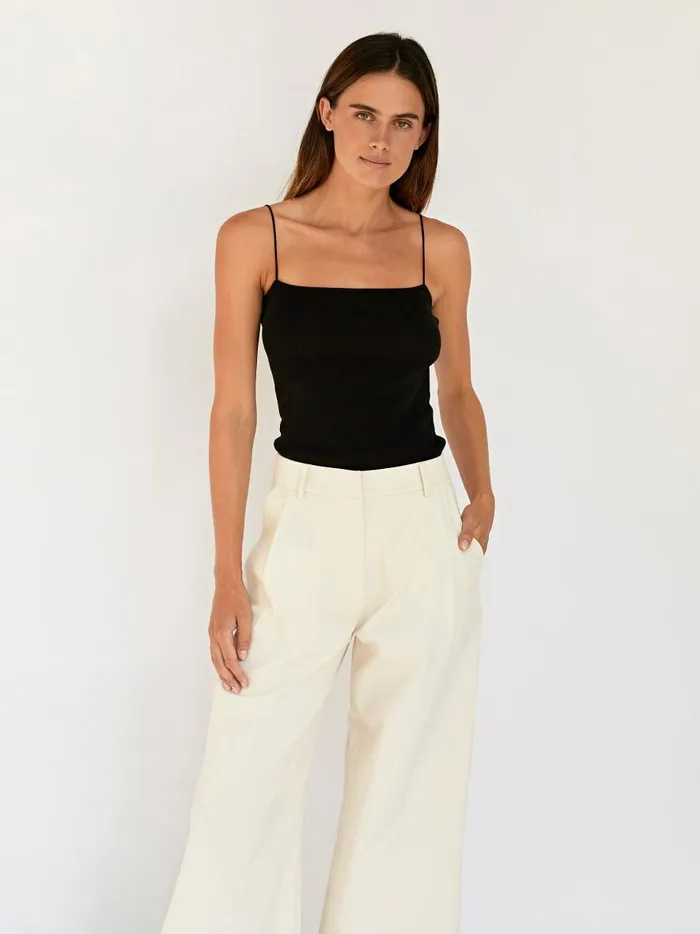 Women Fine Strap Knit Top Black The UNDONE Tops