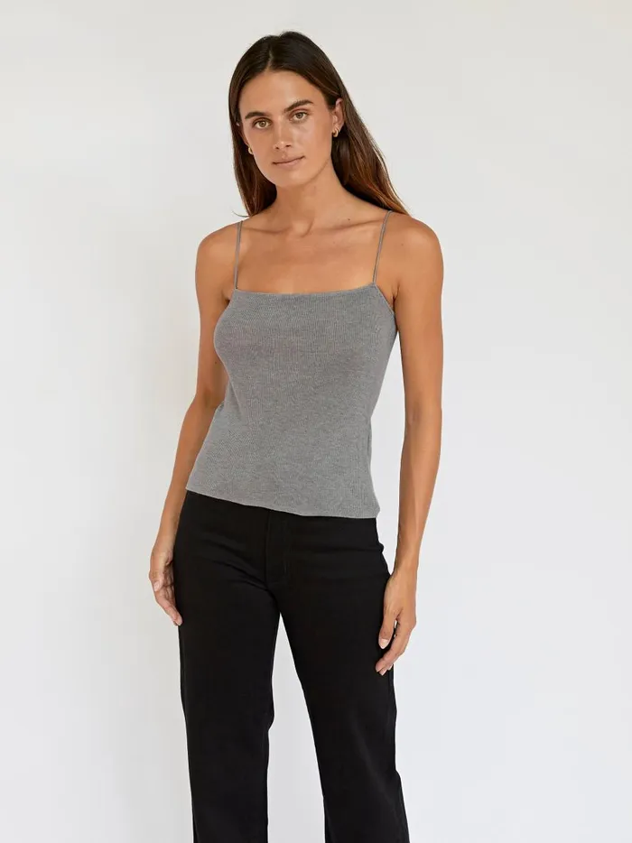 Women Fine Strap Knit Top Grey Marle The UNDONE Tops