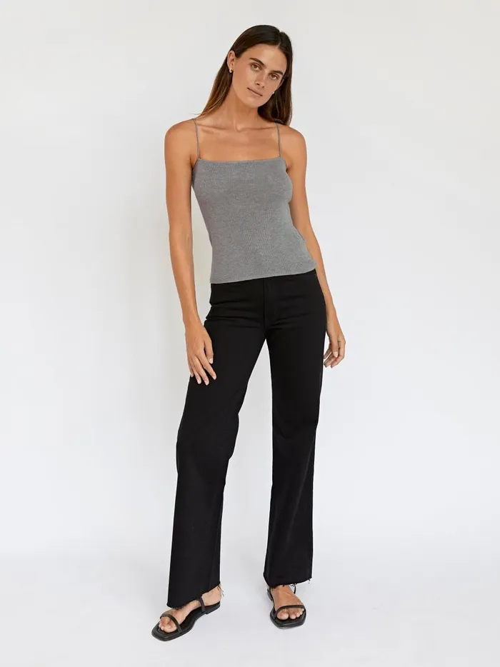 Women Fine Strap Knit Top Grey Marle The UNDONE Tops