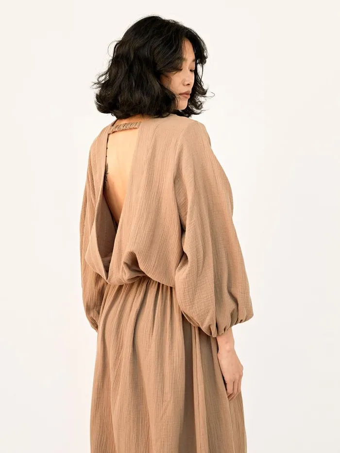 Women Floria Open Back Dress Almond The UNDONE Dresses